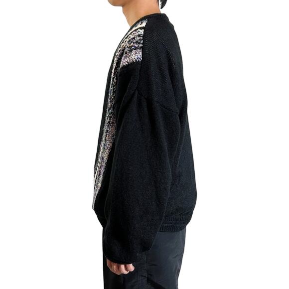 Vintage 90's CONCRETE design V-neck Knit Mixer Sweater Men's Size Large Black - Picture 4 of 9